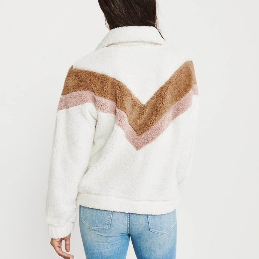 Chevron stripe, zipper front teddy sweatshirt - Picture 2 of 5